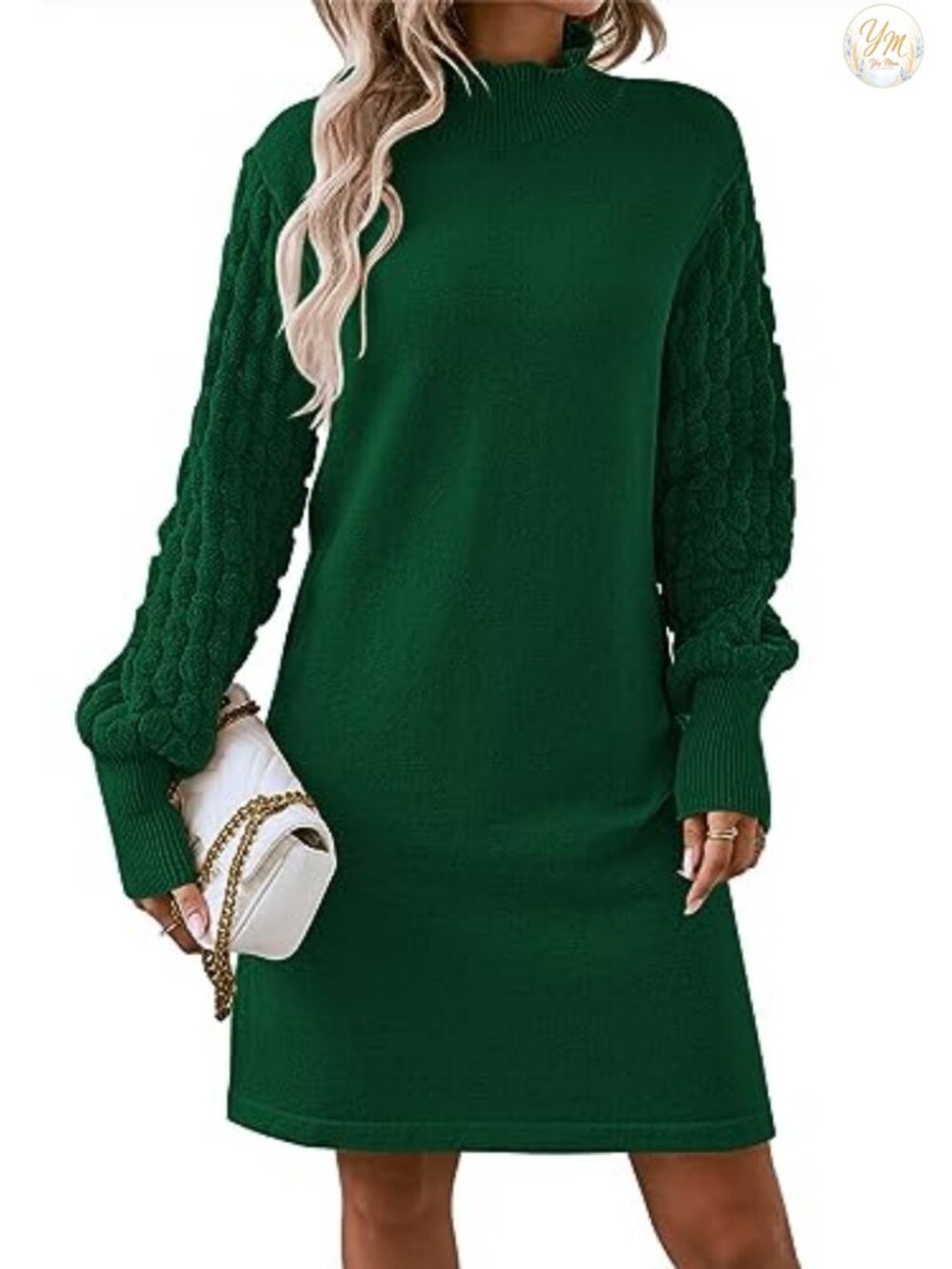 Women's Long Sleeve Mock Neck Empire Waist Knit Mini Sweater Dress